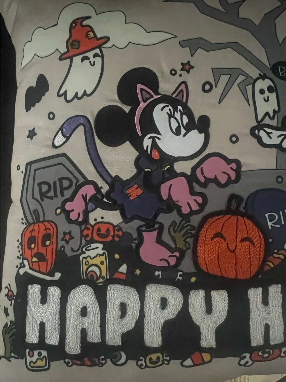 NEW Disney Mickey & Minnie Happy Halloween Decorative Embroidered Throw Pillow